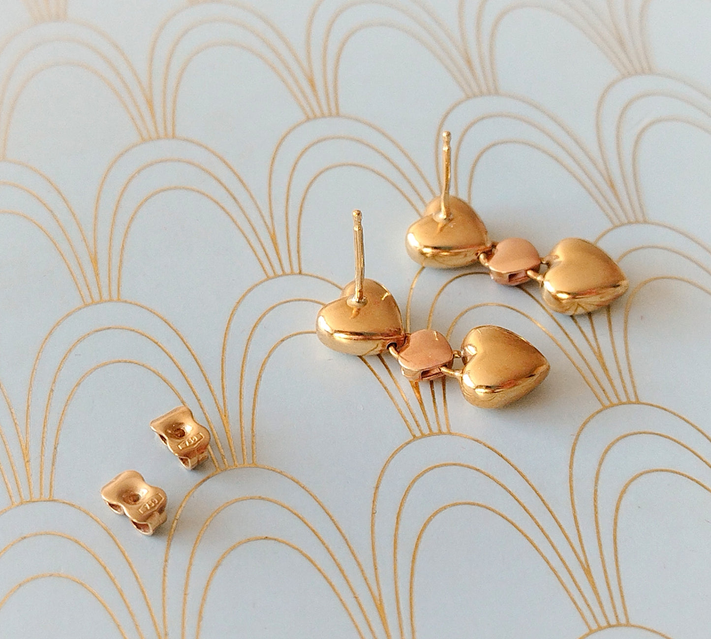 18ct Gold French Heart Shaped Dangle Drop Earrings, Gold Dormeuse Earrings, Vintage Jewelry Box, Antique 18ct Gold Jewellery, Romantic Gift for Her