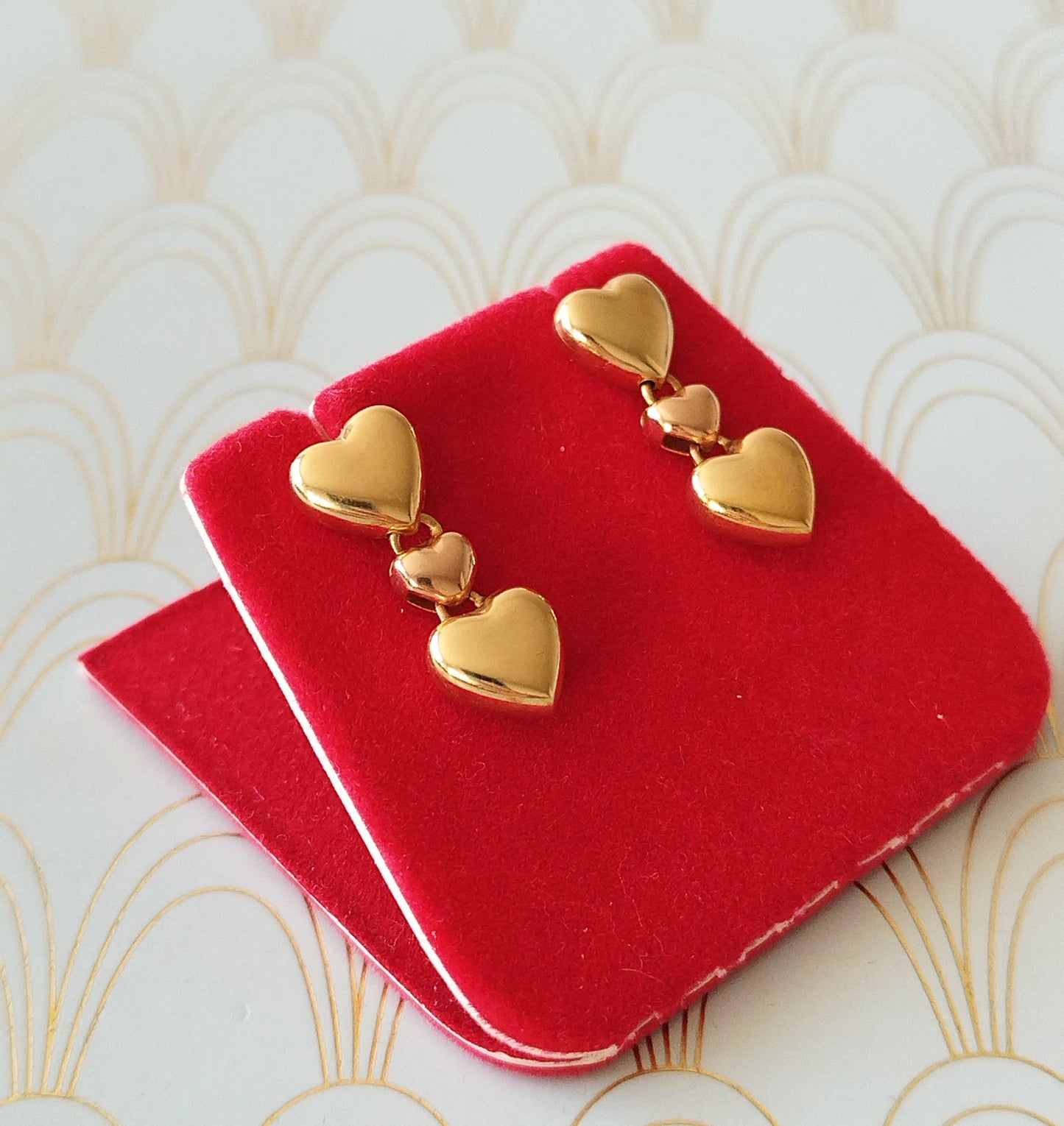 18ct Gold French Heart Shaped Dangle Drop Earrings, Gold Dormeuse Earrings, Vintage Jewelry Box, Antique 18ct Gold Jewellery, Romantic Gift for Her