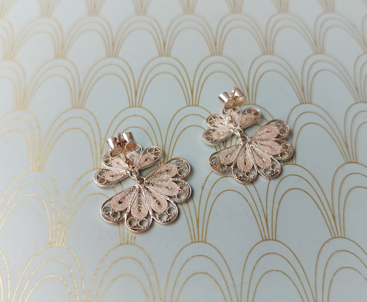 Luxury Vintage French Silver Filigree Earrings, Butterfly Dangle Drop Earrings, Rare French Jewelry, Handmade Floral Earrings, Gift for Her