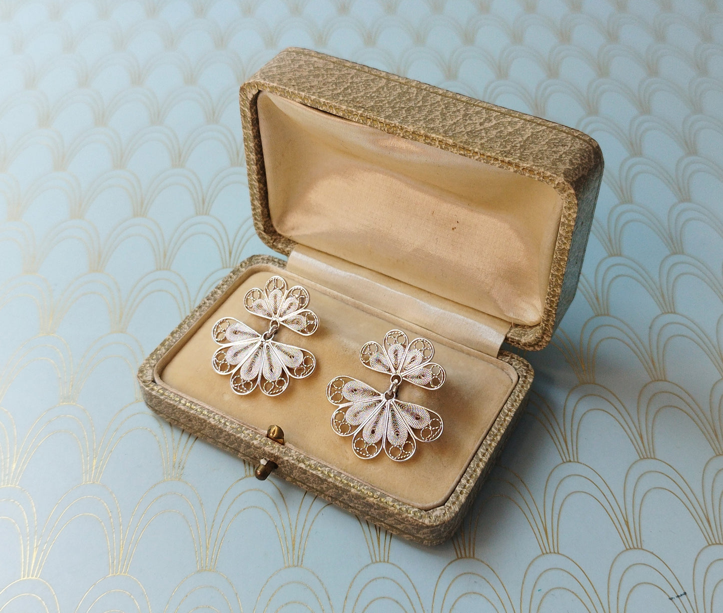 Luxury Vintage French Silver Filigree Earrings, Butterfly Dangle Drop Earrings, Rare French Jewelry, Handmade Floral Earrings, Gift for Her