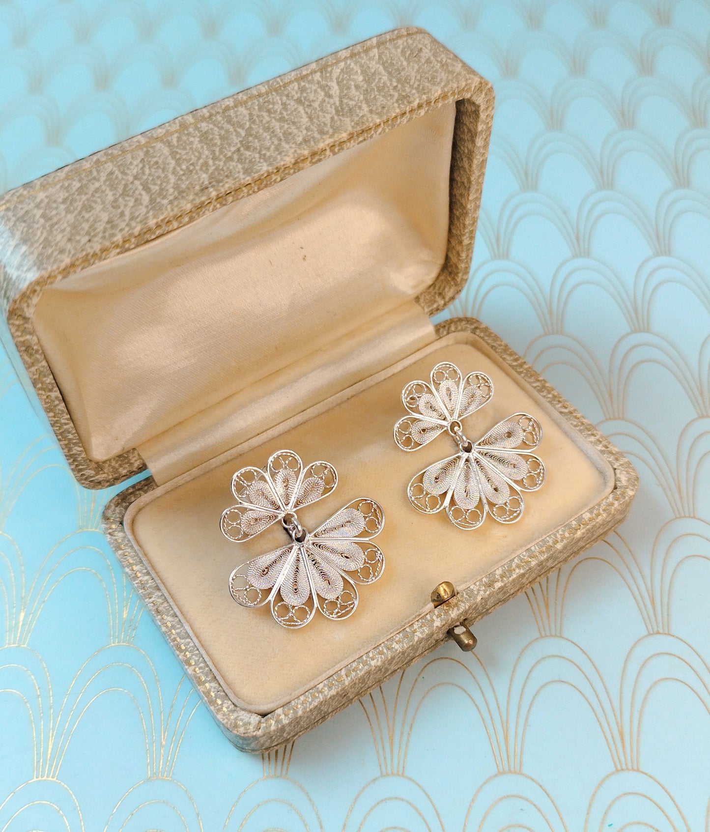 Luxury Vintage French Silver Filigree Earrings, Butterfly Dangle Drop Earrings, Rare French Jewelry, Handmade Floral Earrings, Gift for Her