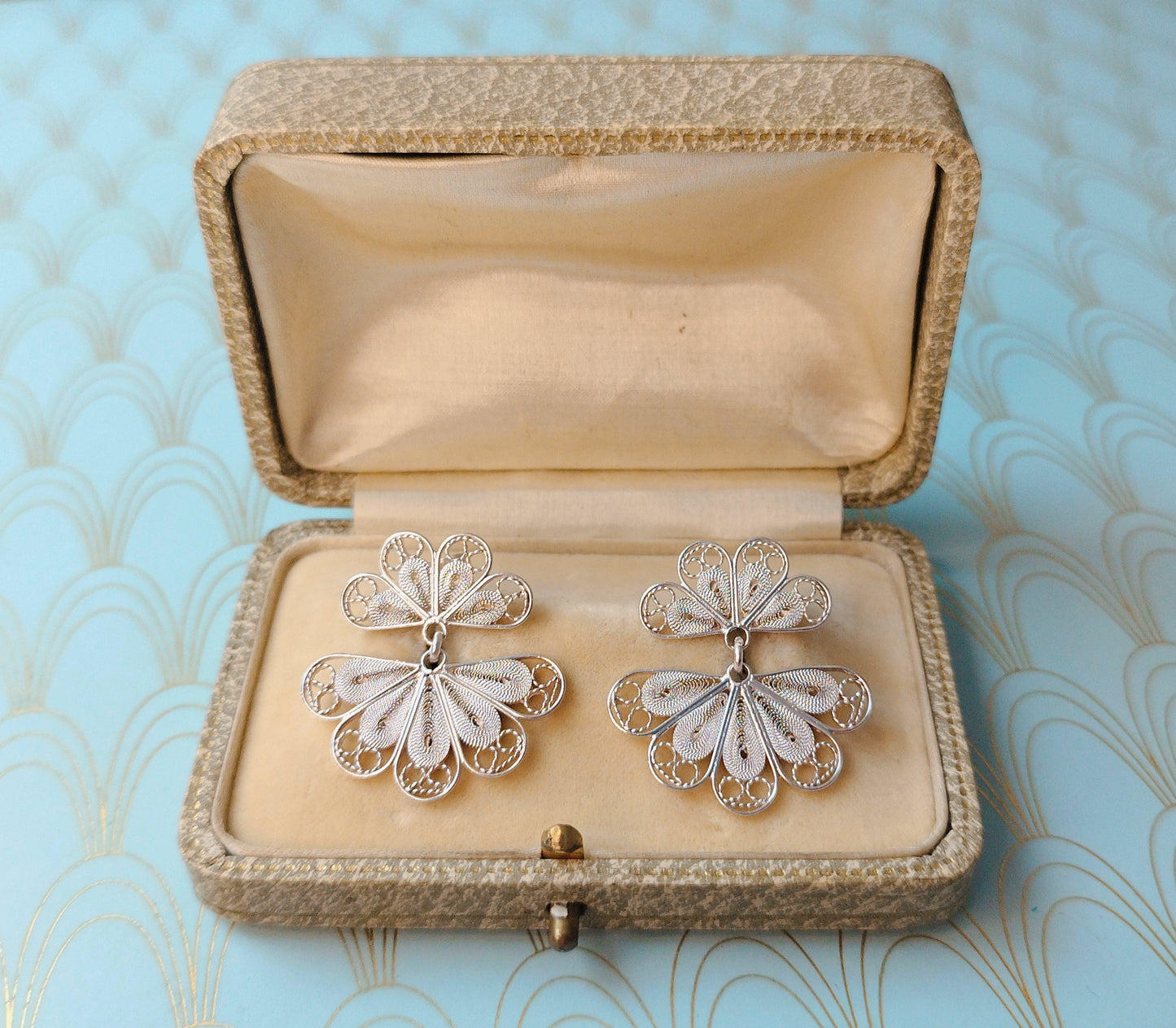 Luxury Vintage French Silver Filigree Earrings, Butterfly Dangle Drop Earrings, Rare French Jewelry, Handmade Floral Earrings, Gift for Her