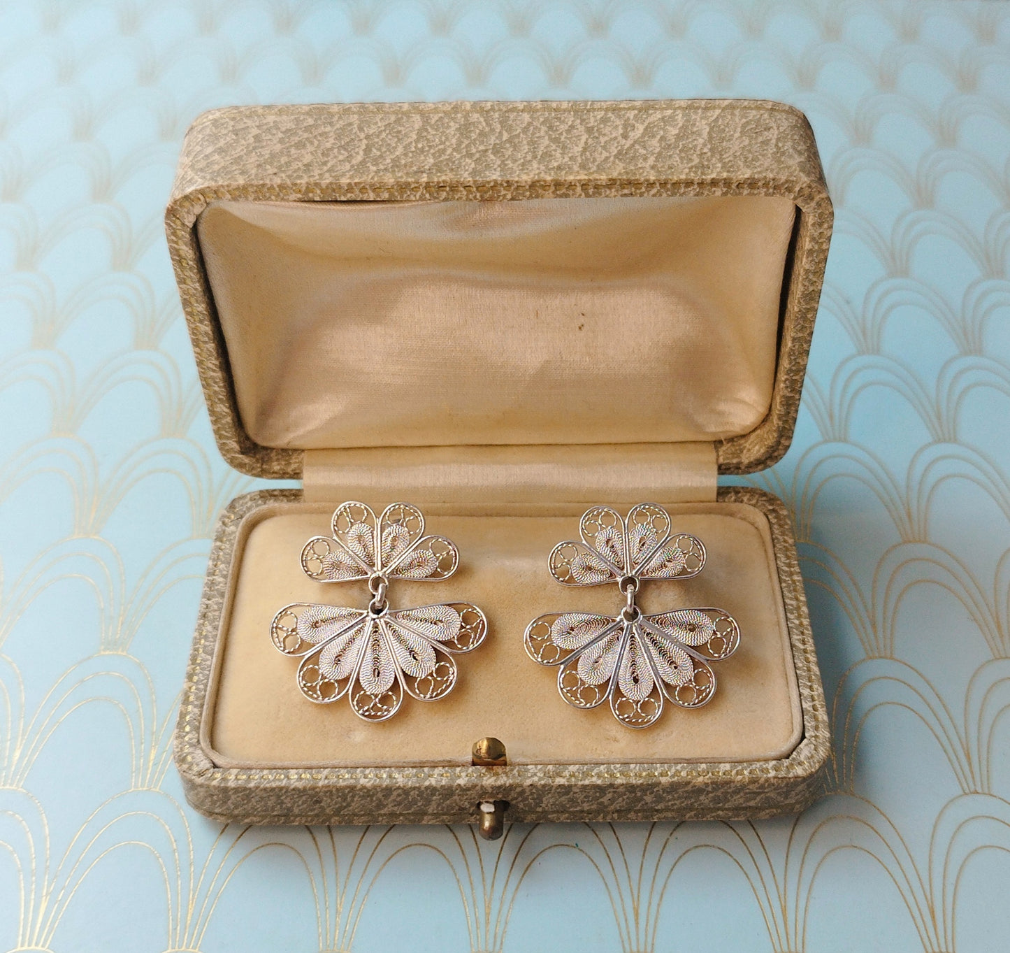 Luxury Vintage French Silver Filigree Earrings, Butterfly Dangle Drop Earrings, Rare French Jewelry, Handmade Floral Earrings, Gift for Her