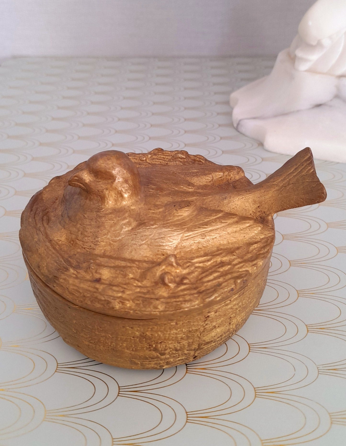 Art Nouveau Gilded Bronze Sculpture, Luxury Trinket Box, Antique French Jewelry Box, Romantic Dove, Art Nouveau Bird, Luxury Gift for Her.