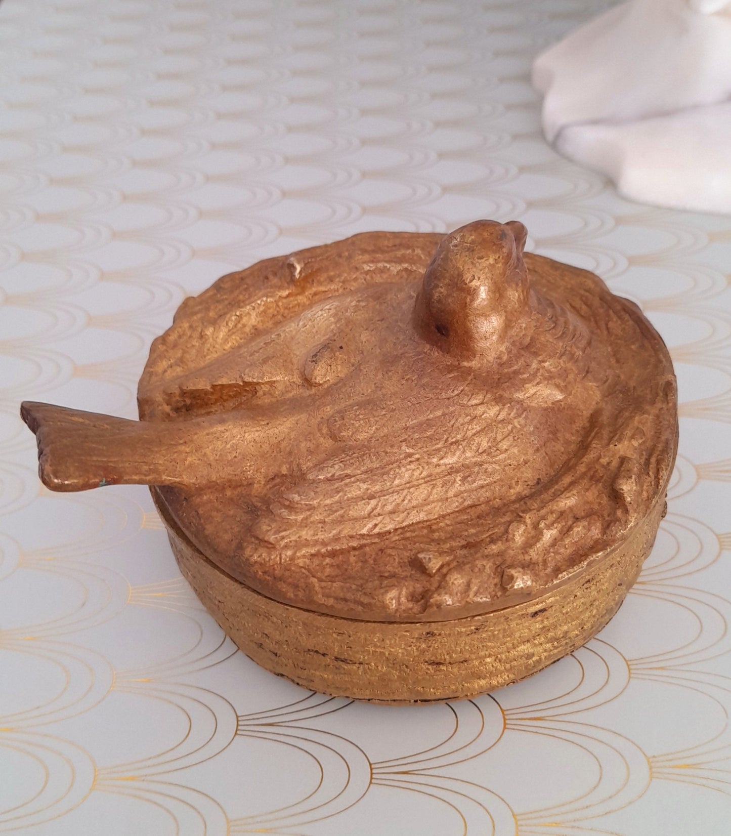Art Nouveau Gilded Bronze Sculpture, Luxury Trinket Box, Antique French Jewelry Box, Romantic Dove, Art Nouveau Bird, Luxury Gift for Her.