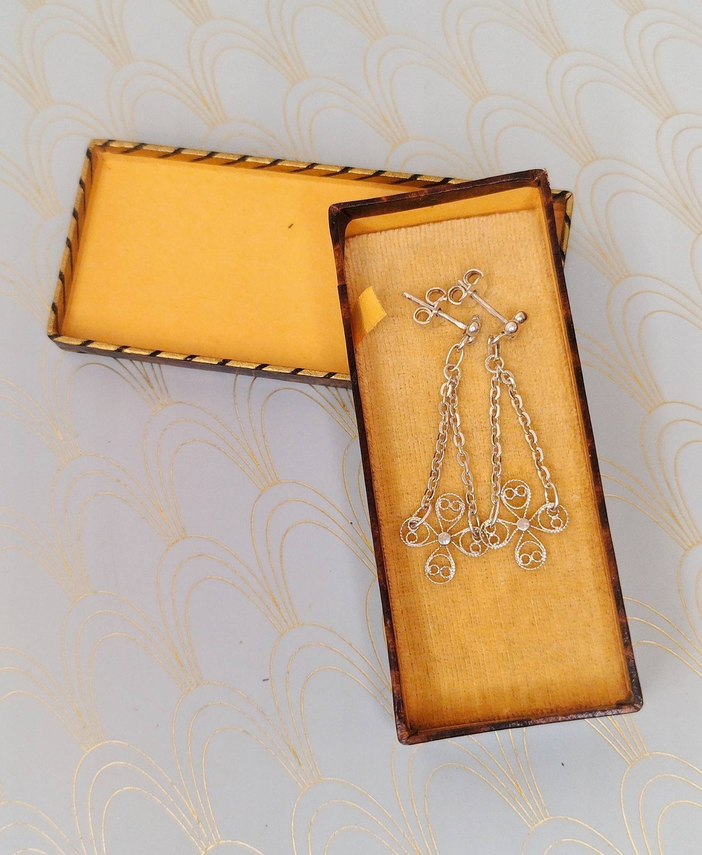 Antique French Silver Filigree Earrings, Dangle Drop Earrings, Vintage Jewelry Box, Rare French Jewelry Handmade Dormeuse Victorian Earrings