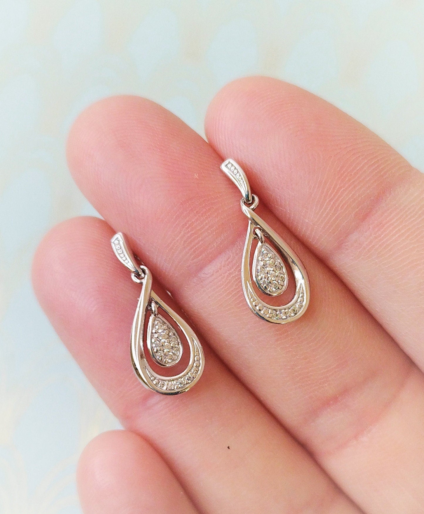 Luxury Vintage French Sterling Silver Dangle Drop Dormeuse Earrings, Silver Sleeper Earrings, Jewelry Box, Chanderlier Earrings Gift for Her