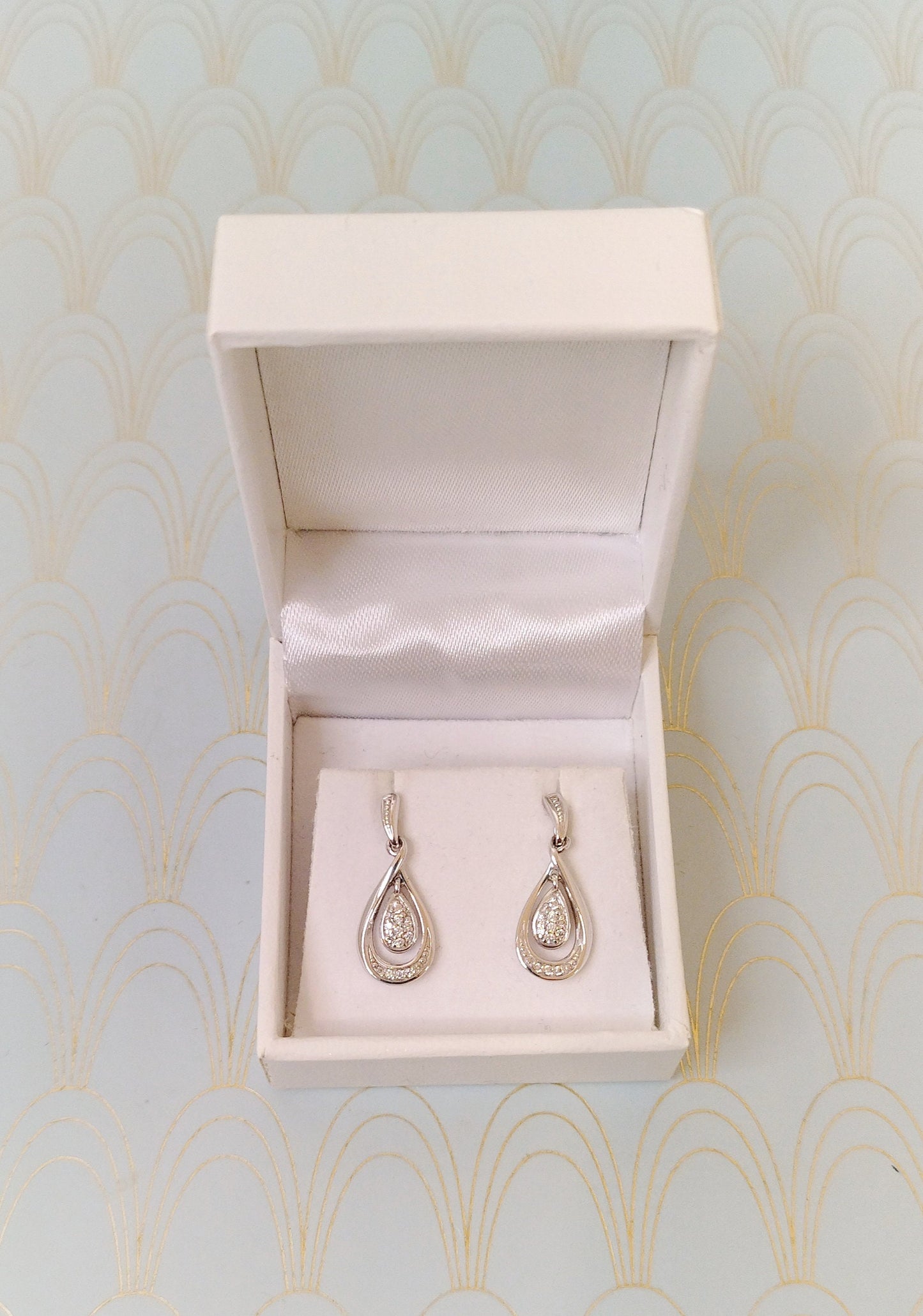 Luxury Vintage French Sterling Silver Dangle Drop Dormeuse Earrings, Silver Sleeper Earrings, Jewelry Box, Chanderlier Earrings Gift for Her