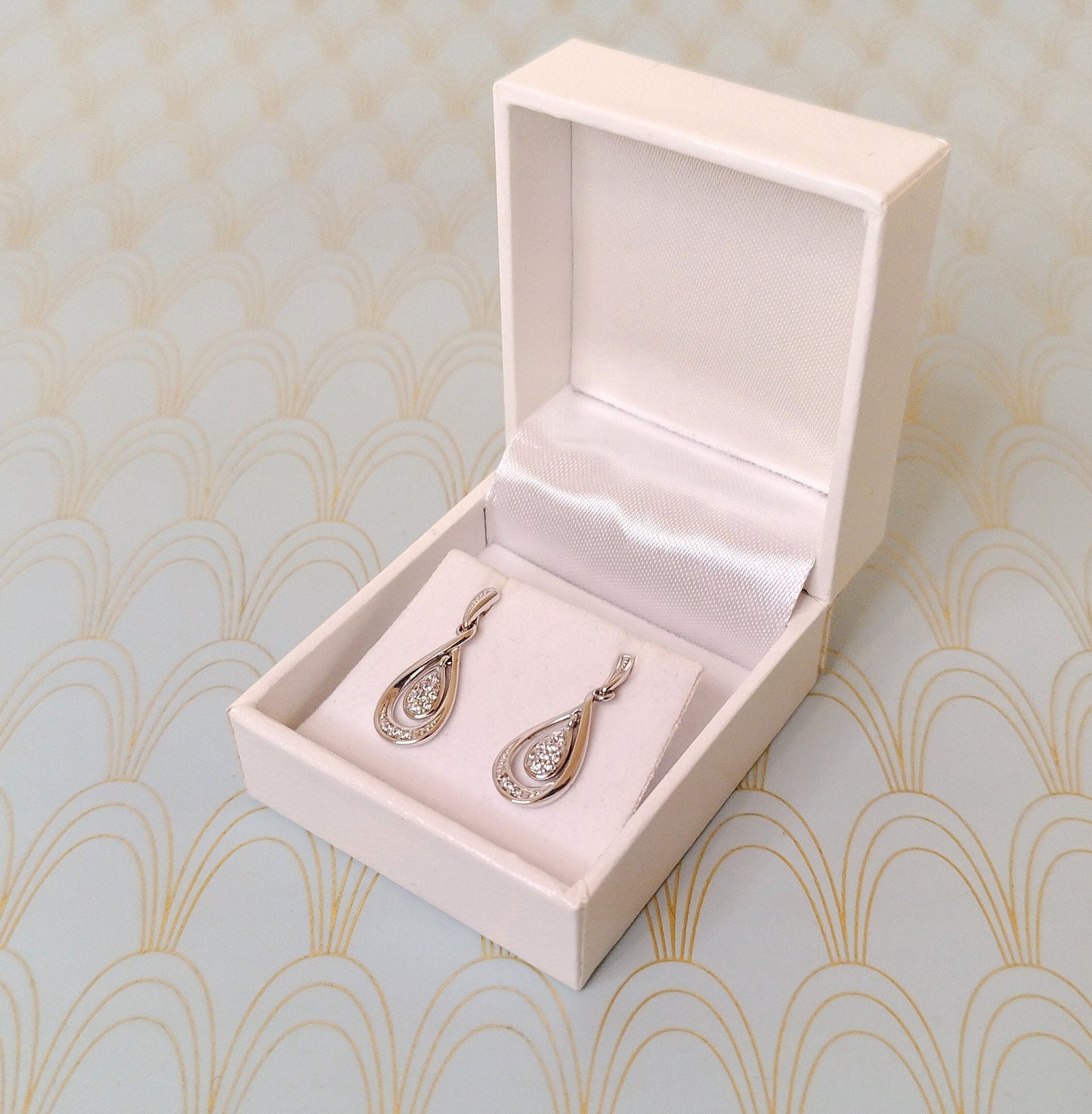 Luxury Vintage French Sterling Silver Dangle Drop Dormeuse Earrings, Silver Sleeper Earrings, Jewelry Box, Chanderlier Earrings Gift for Her