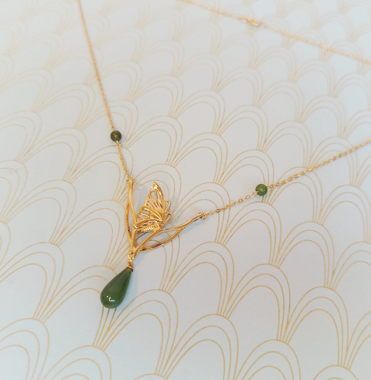 Designer 24ct Gold Vermeil Necklace, Hanae Mori, Vintage Jade Jewelry, Gold Art Nouveau Necklace, Luxury Wedding Necklace, Gold Butterfly..