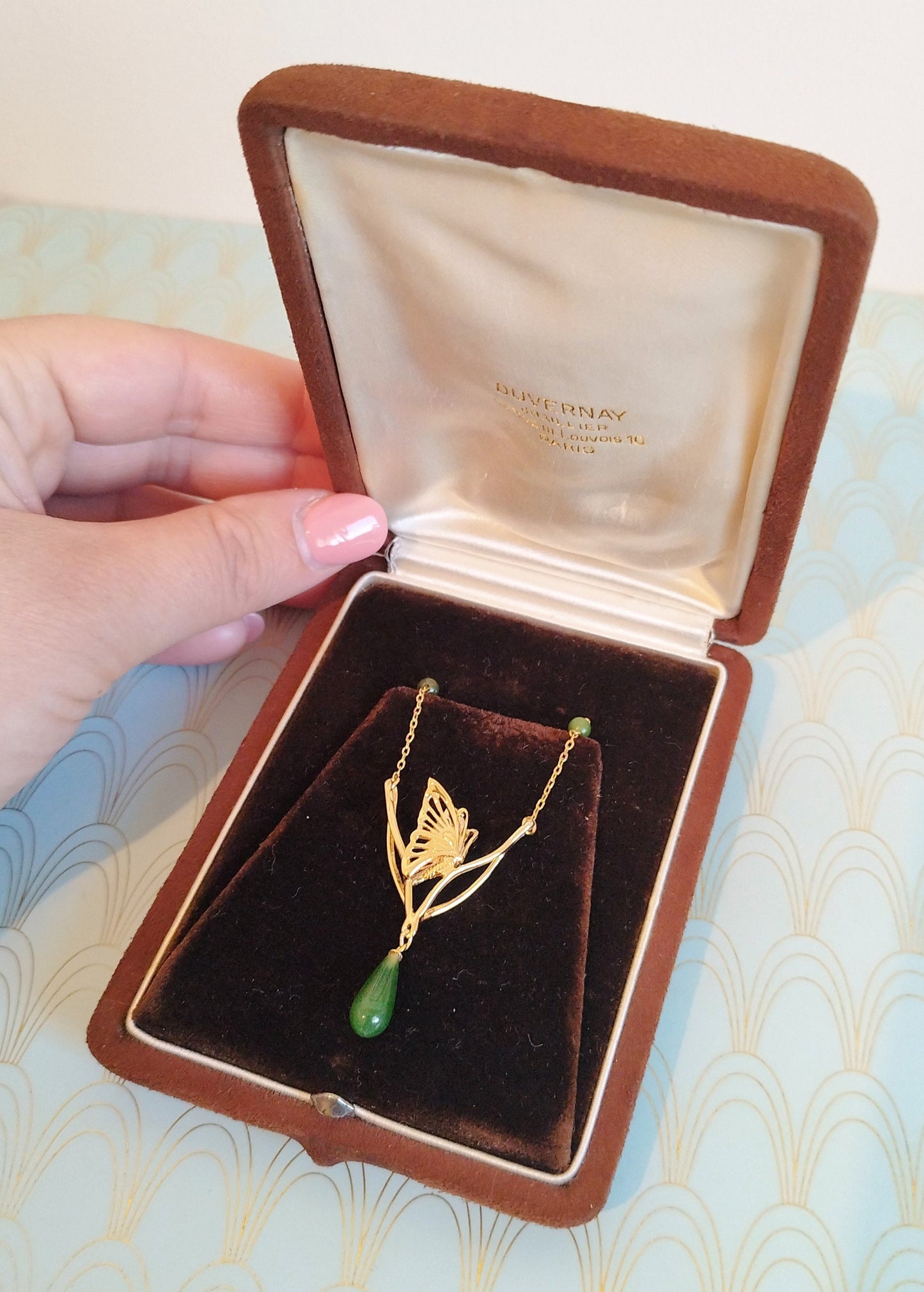 Designer 24ct Gold Vermeil Necklace, Hanae Mori, Vintage Jade Jewelry, Gold Art Nouveau Necklace, Luxury Wedding Necklace, Gold Butterfly..