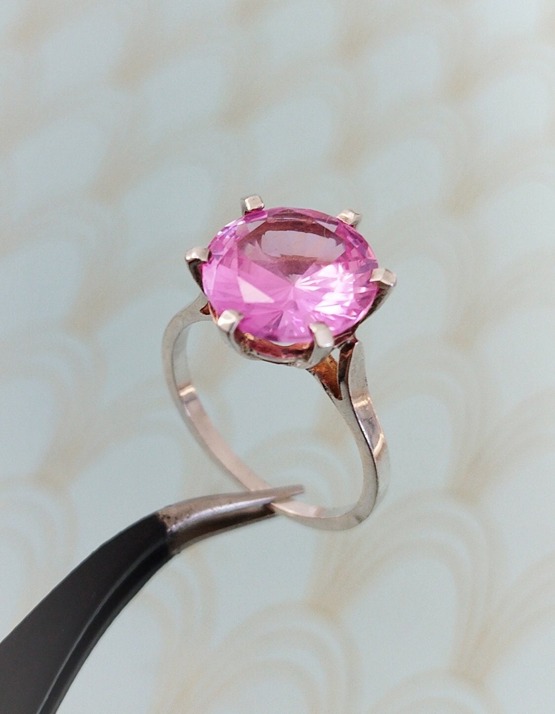 Luxury Vintage French Solitaire Ring, Pink Diamond Engagement Ring, Ruby Cocktail ring, Pink Sapphire Ring, Heart Shaped French Jewelry Box