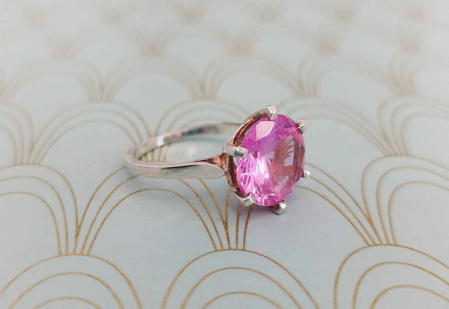 Luxury Vintage French Solitaire Ring, Pink Diamond Engagement Ring, Ruby Cocktail ring, Pink Sapphire Ring, Heart Shaped French Jewelry Box