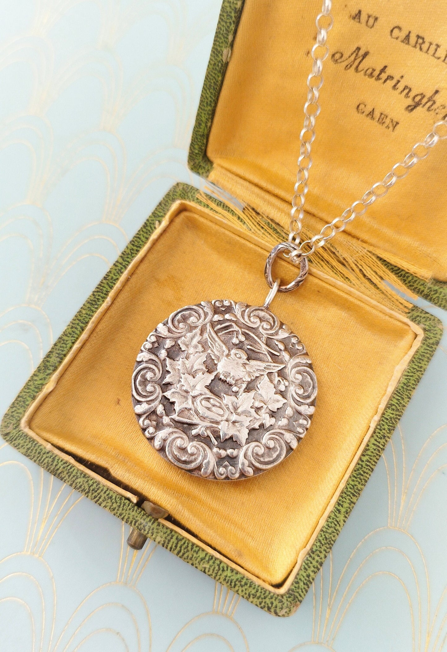 Luxury Antique French Art Nouveau Pendant, Art Nouveau Silver Necklace, Dove of Peace Pendant, Victorian Jewellery, Jewelry Box Gift for Her