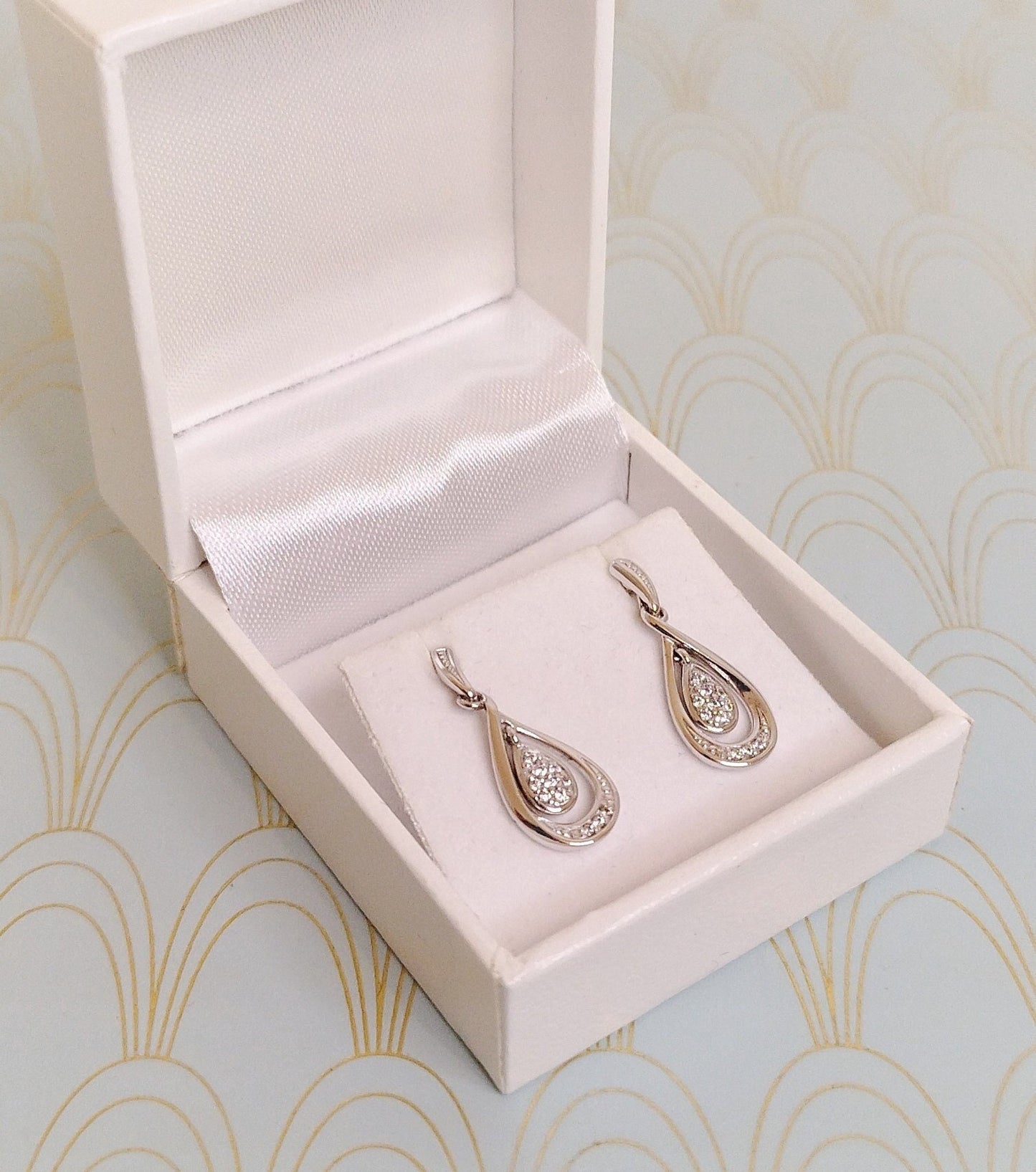 Luxury Vintage French Sterling Silver Dangle Drop Dormeuse Earrings, Silver Sleeper Earrings, Jewelry Box, Chanderlier Earrings Gift for Her