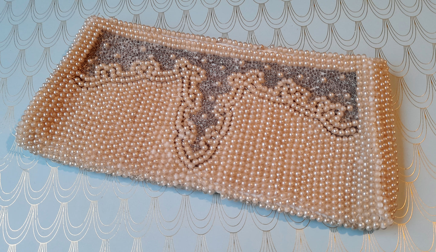 Antique Art Deco Beaded Purse, Luxury 1930's Evening Bag, Art Deco Pearls, Rare French Designer Accessory, Hand Beaded Silk Clutch Bag
