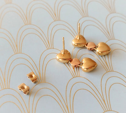 18ct Gold French Heart Shaped Dangle Drop Earrings, Gold Dormeuse Earrings, Vintage Jewelry Box, Antique 18ct Gold Jewellery, Romantic Gift for Her