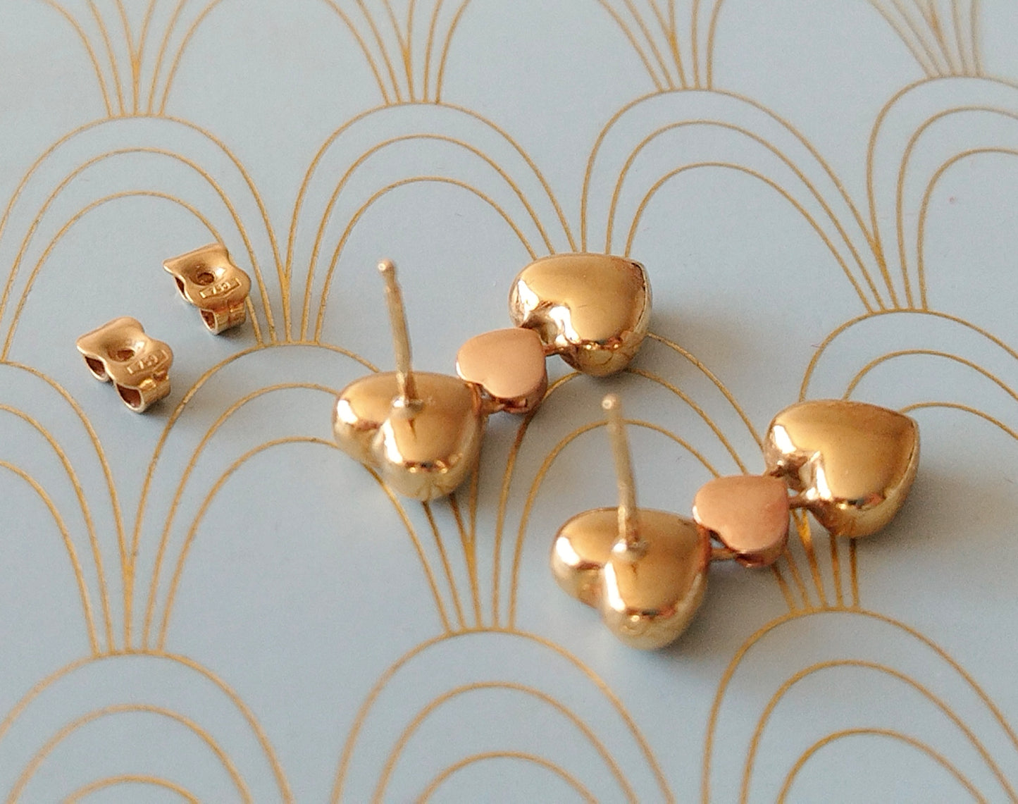 18ct Gold French Heart Shaped Dangle Drop Earrings, Gold Dormeuse Earrings, Vintage Jewelry Box, Antique 18ct Gold Jewellery, Romantic Gift for Her