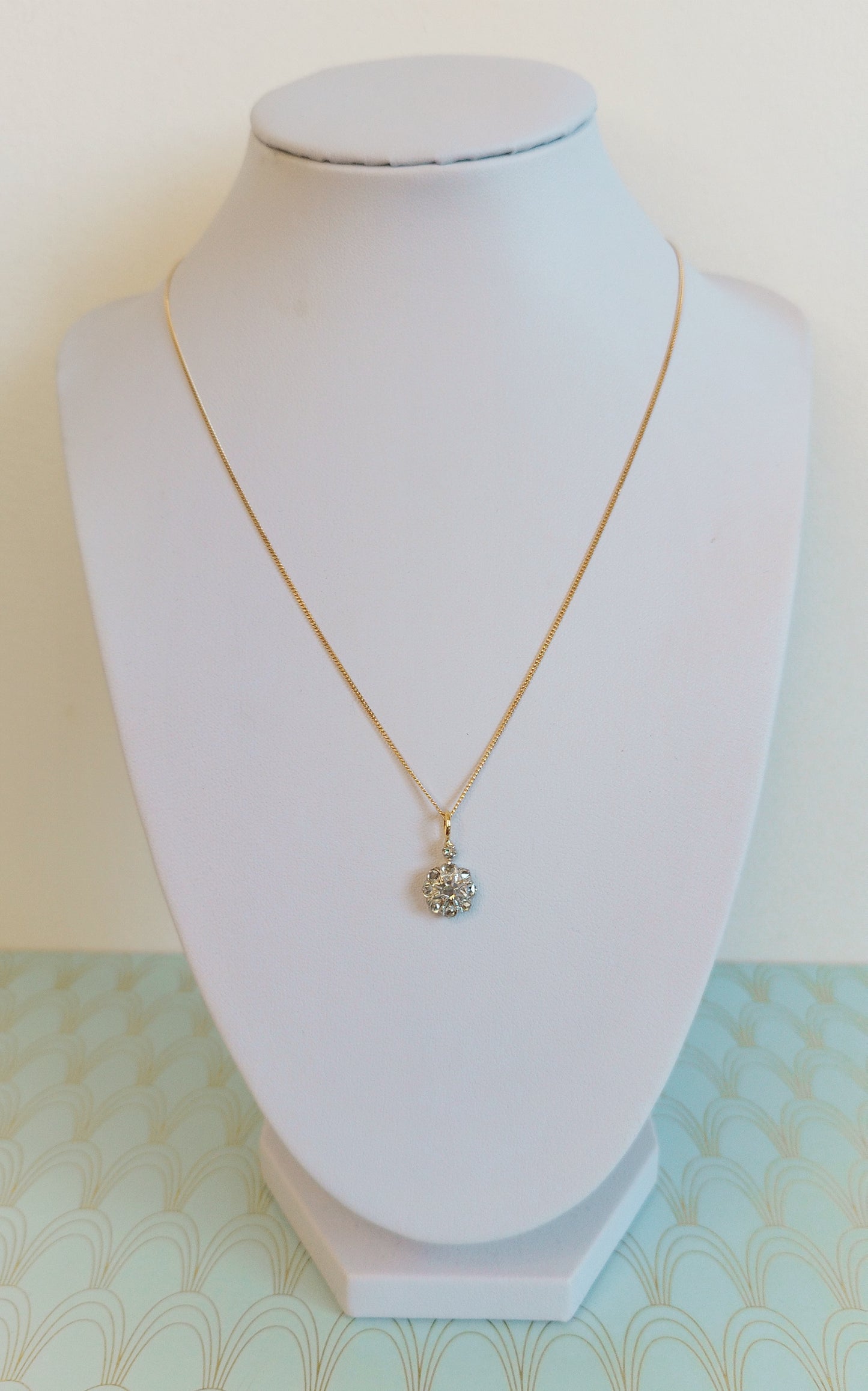 Antique French 18ct Gold and Diamond Neglige Necklace, 1800's Diamond Daisy Pendant, Art Nouveau Jewelry, Rose Cute Diamond Necklace...