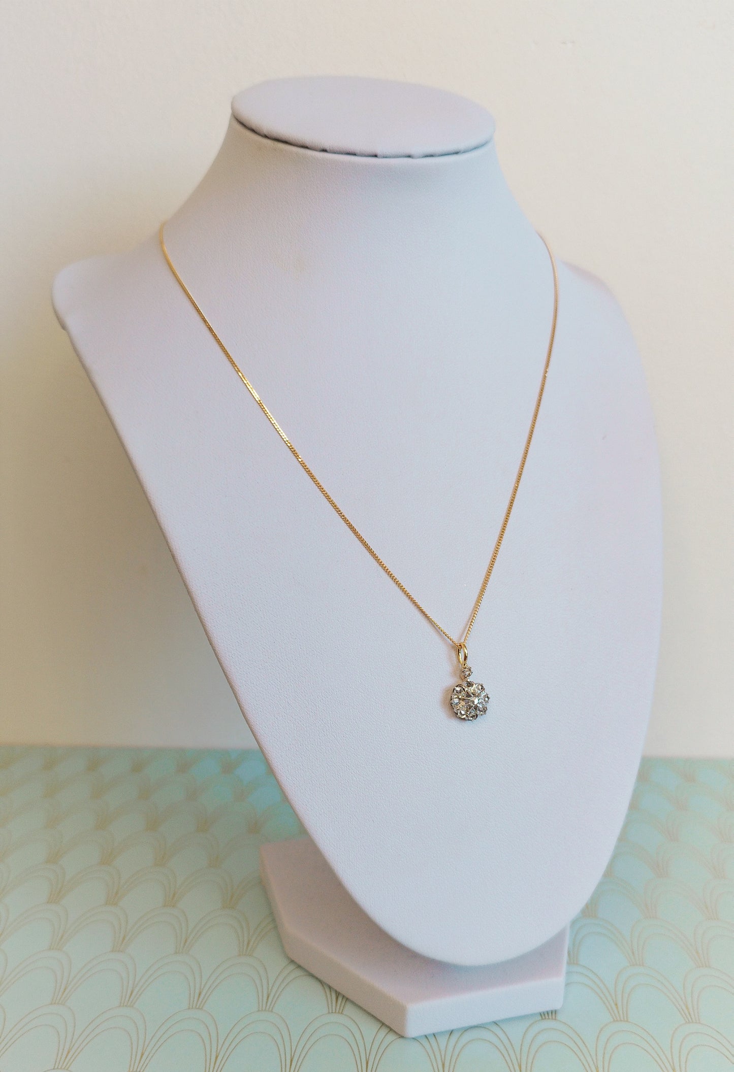 Antique French 18ct Gold and Diamond Neglige Necklace, 1800's Diamond Daisy Pendant, Art Nouveau Jewelry, Rose Cute Diamond Necklace...
