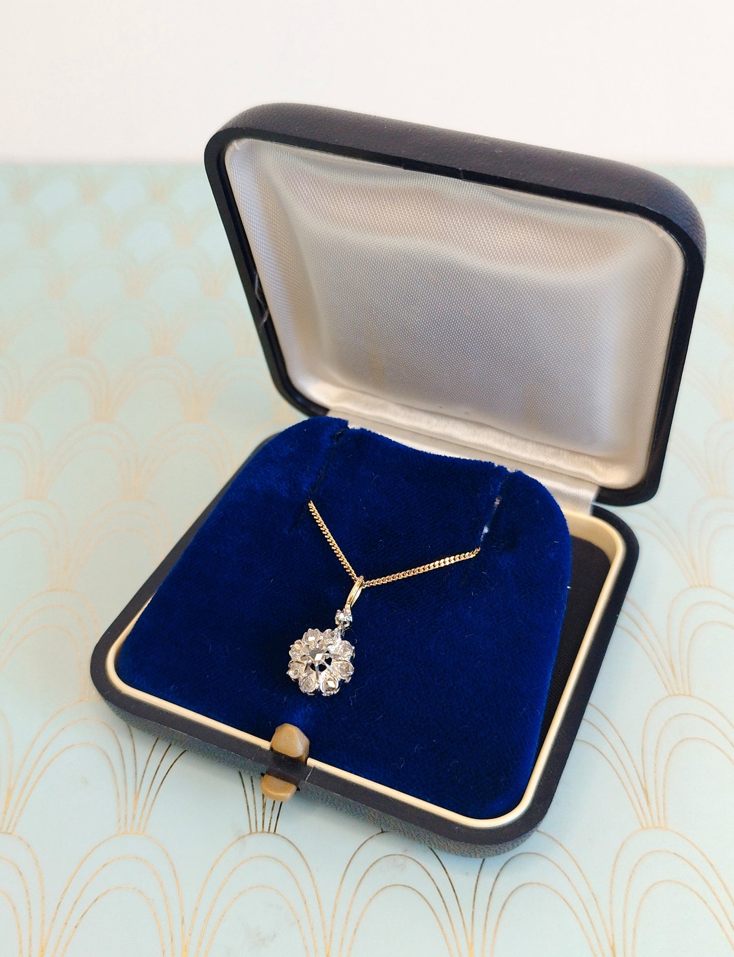 Antique French 18ct Gold and Diamond Neglige Necklace, 1800's Diamond Daisy Pendant, Art Nouveau Jewelry, Rose Cute Diamond Necklace...