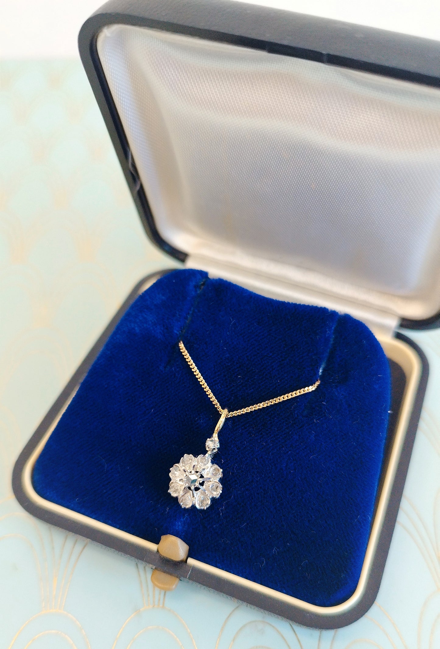 Antique French 18ct Gold and Diamond Neglige Necklace, 1800's Diamond Daisy Pendant, Art Nouveau Jewelry, Rose Cute Diamond Necklace...