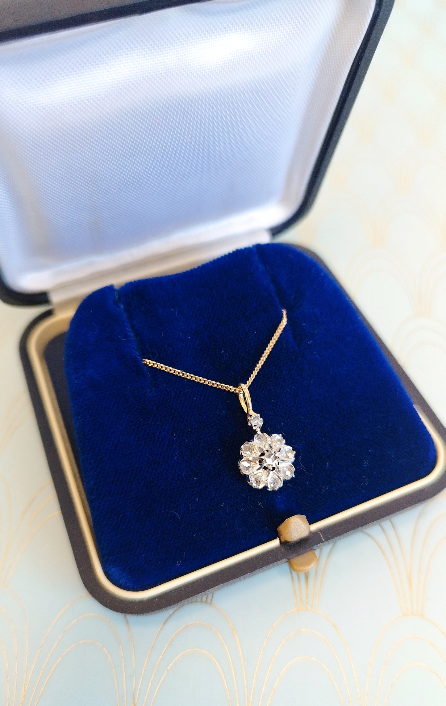 Antique French 18ct Gold and Diamond Neglige Necklace, 1800's Diamond Daisy Pendant, Art Nouveau Jewelry, Rose Cute Diamond Necklace...