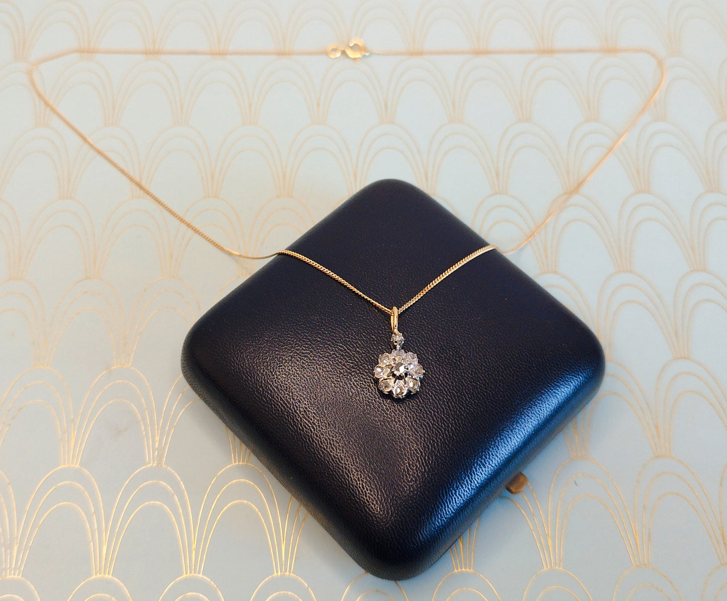 Antique French 18ct Gold and Diamond Neglige Necklace, 1800's Diamond Daisy Pendant, Art Nouveau Jewelry, Rose Cute Diamond Necklace...