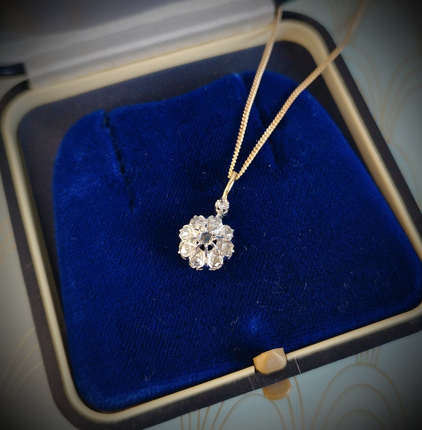 Antique French 18ct Gold and Diamond Neglige Necklace, 1800's Diamond Daisy Pendant, Art Nouveau Jewelry, Rose Cute Diamond Necklace...