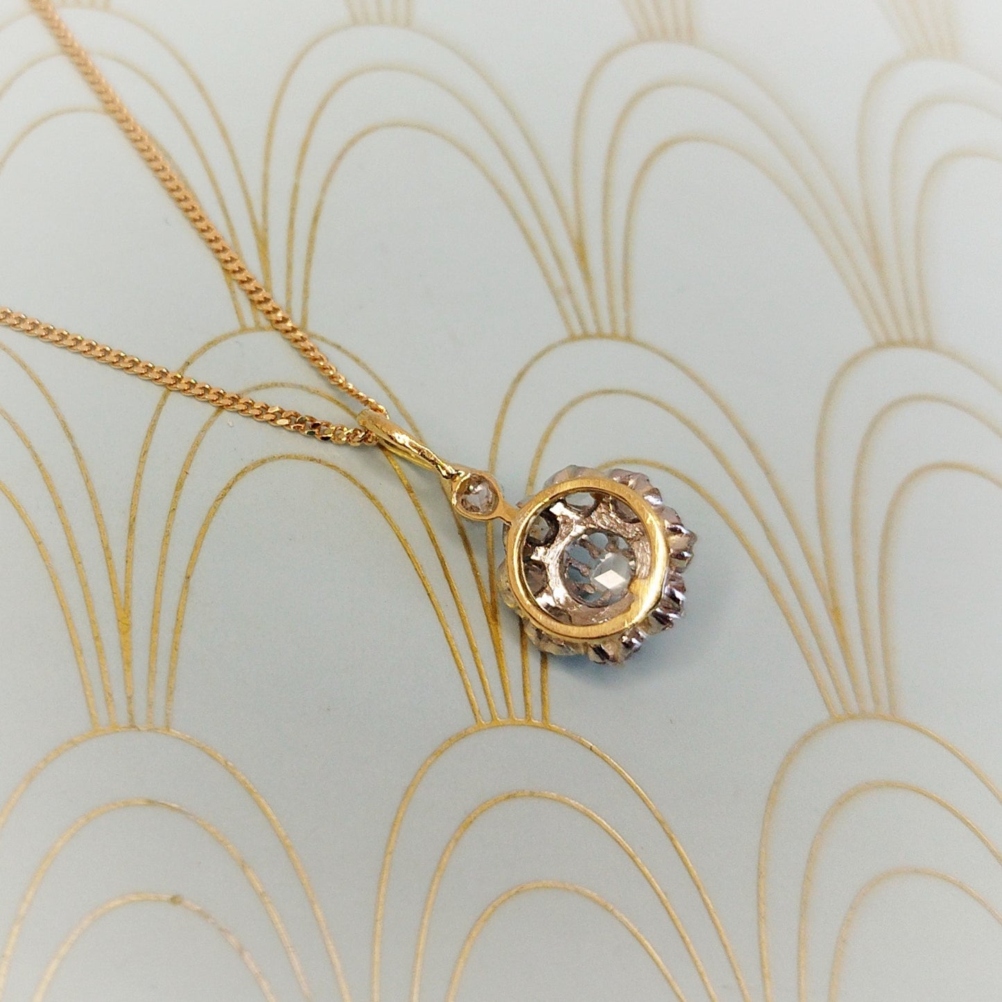 Antique French 18ct Gold and Diamond Neglige Necklace, 1800's Diamond Daisy Pendant, Art Nouveau Jewelry, Rose Cute Diamond Necklace...