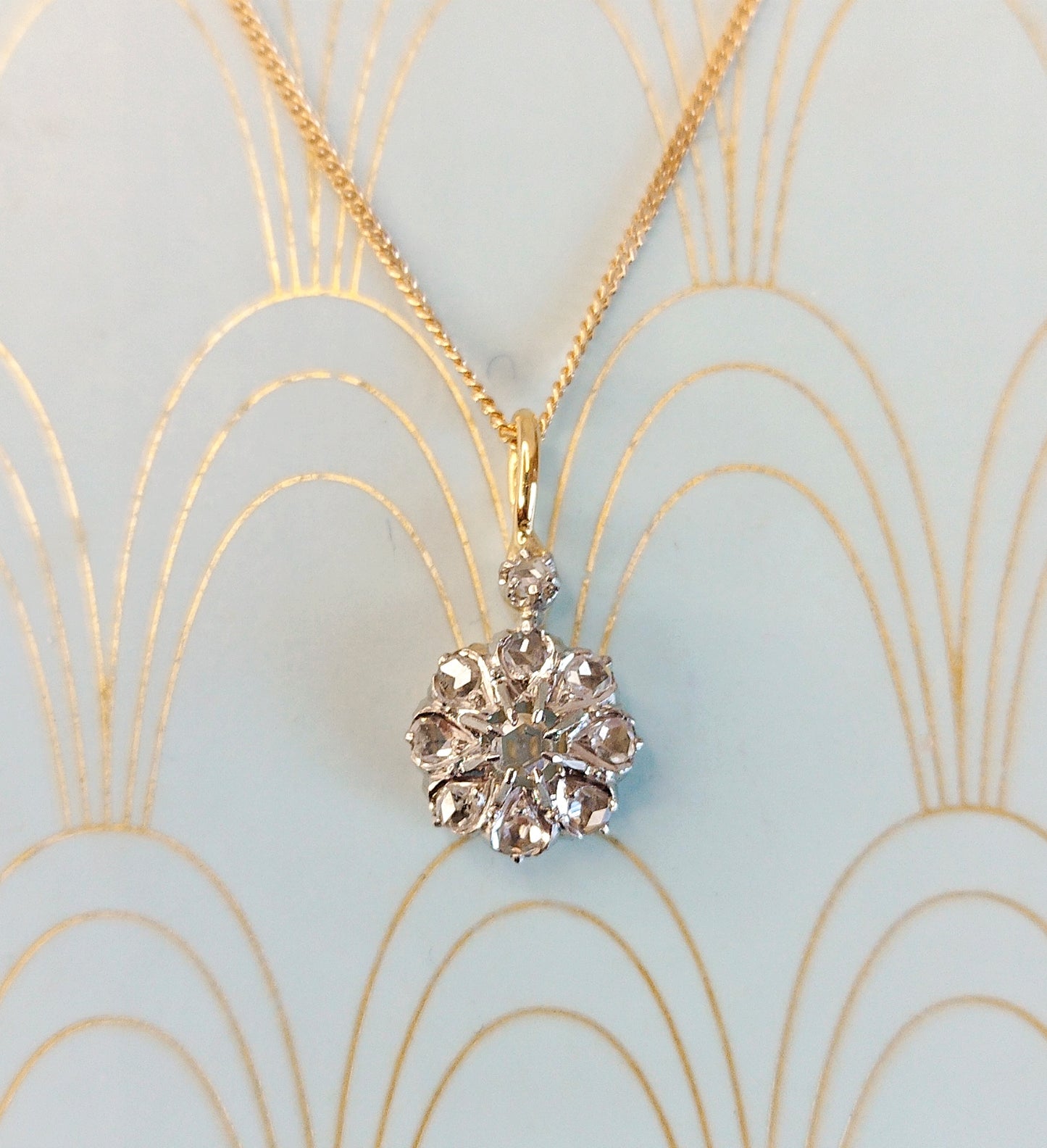 Antique French 18ct Gold and Diamond Neglige Necklace, 1800's Diamond Daisy Pendant, Art Nouveau Jewelry, Rose Cute Diamond Necklace...