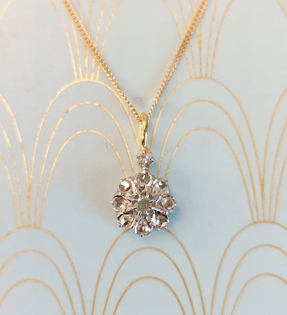 Antique French 18ct Gold and Diamond Neglige Necklace, 1800's Diamond Daisy Pendant, Art Nouveau Jewelry, Rose Cute Diamond Necklace...