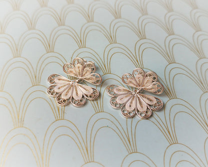 Luxury Vintage French Silver Filigree Earrings, Butterfly Dangle Drop Earrings, Rare French Jewelry, Handmade Floral Earrings, Gift for Her