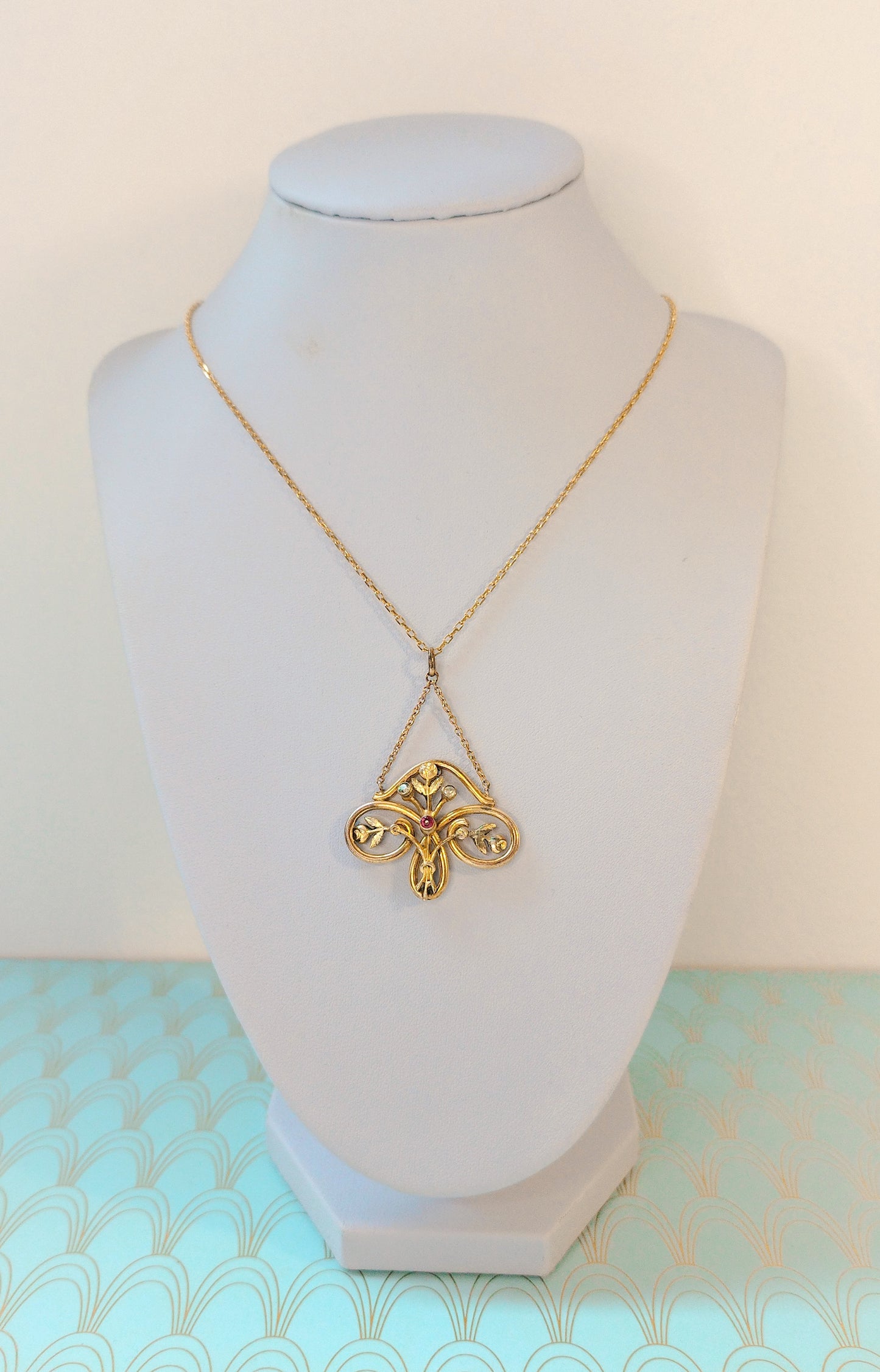 Luxury Antique French Art Nouveau Pendant, 1800s Negligee Necklace, Art Nouveau Jewelry, Art Nouveau Necklace, Victorian Luxury Gift for Her