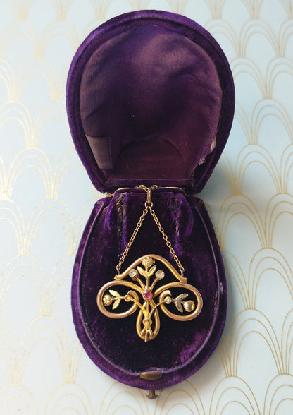 Luxury Antique French Art Nouveau Pendant, 1800s Negligee Necklace, Art Nouveau Jewelry, Art Nouveau Necklace, Victorian Luxury Gift for Her