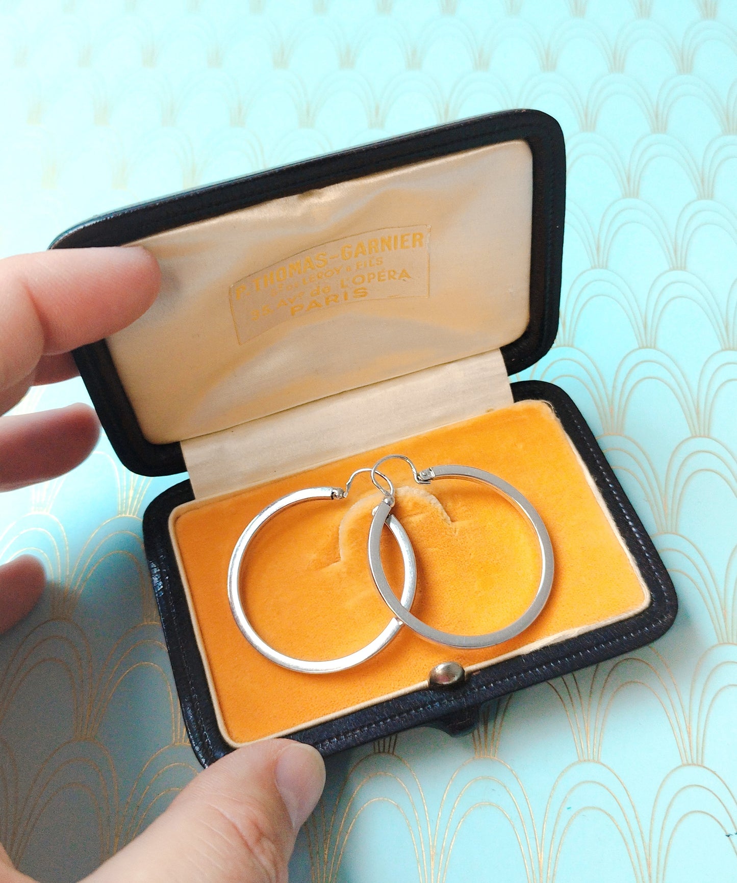 Vintage French Dangle Drop Hoop Earrings, Vintage Gypsy Earrings, Dormeuse Earrings, Gold Hoop Earrings, Vintage Jewelry Box, Gift for Her
