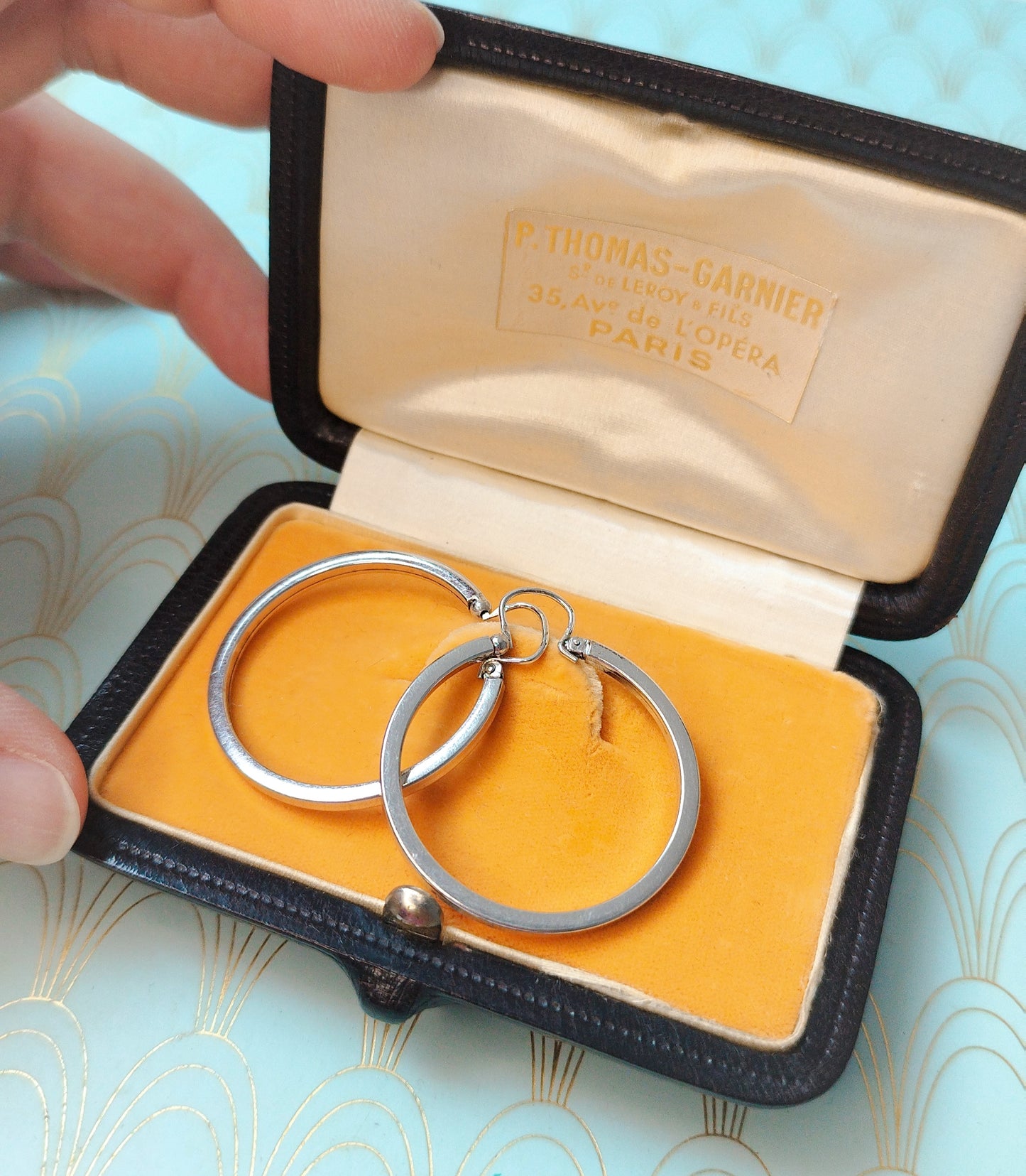 Vintage French Dangle Drop Hoop Earrings, Vintage Gypsy Earrings, Dormeuse Earrings, Gold Hoop Earrings, Vintage Jewelry Box, Gift for Her