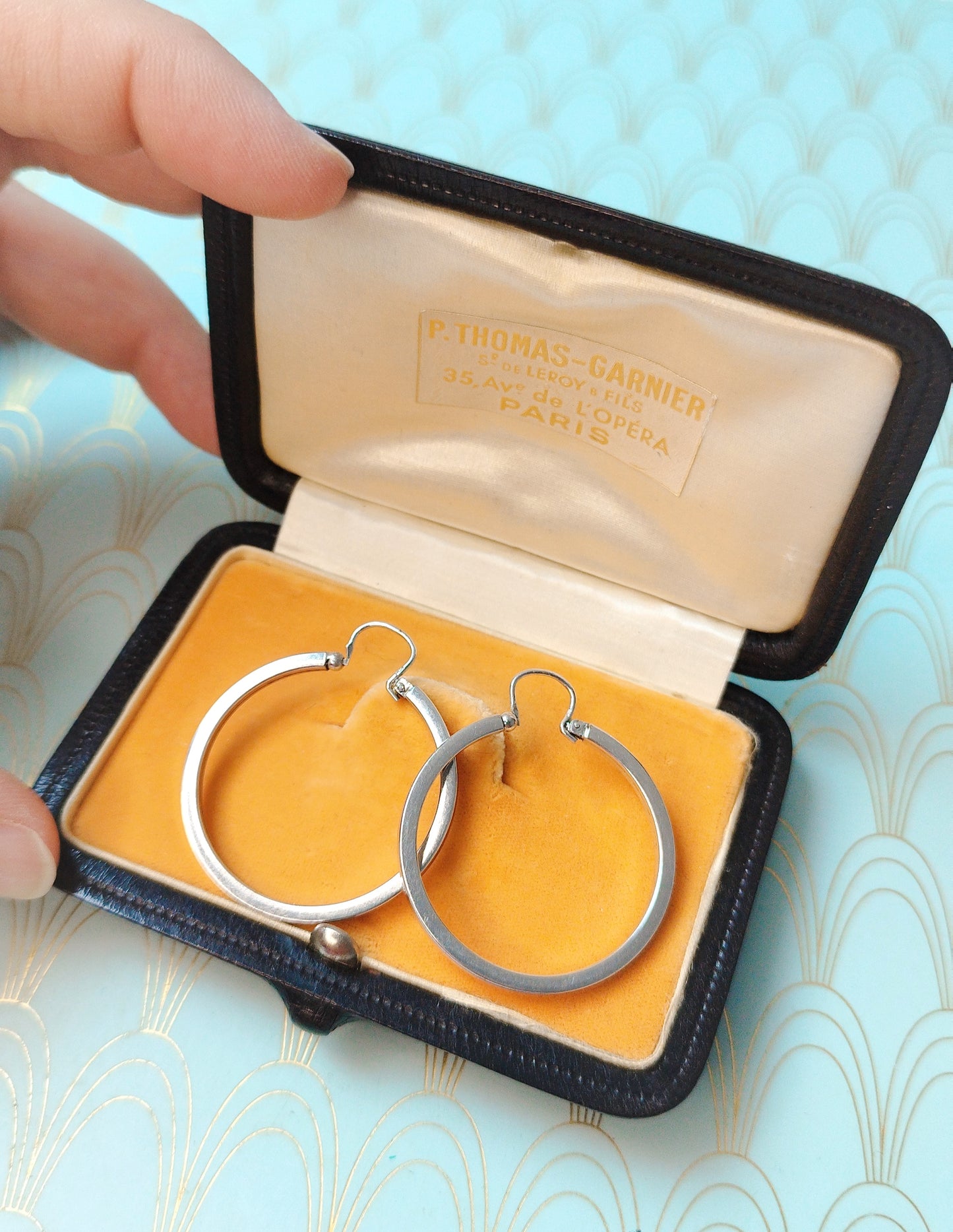 Vintage French Dangle Drop Hoop Earrings, Vintage Gypsy Earrings, Dormeuse Earrings, Gold Hoop Earrings, Vintage Jewelry Box, Gift for Her