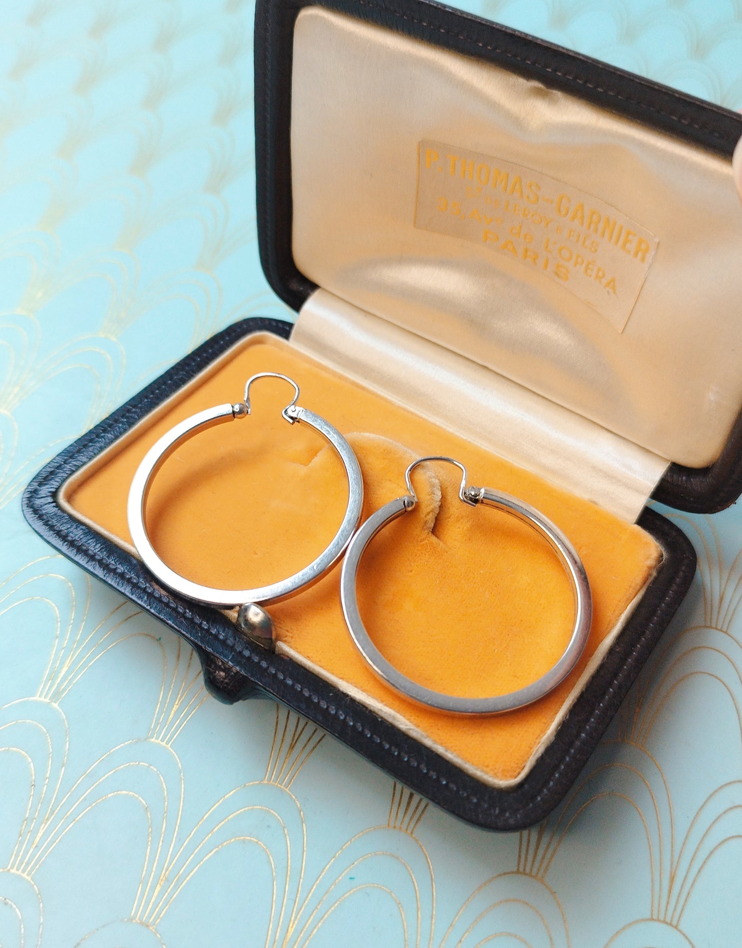Vintage French Dangle Drop Hoop Earrings, Vintage Gypsy Earrings, Dormeuse Earrings, Gold Hoop Earrings, Vintage Jewelry Box, Gift for Her