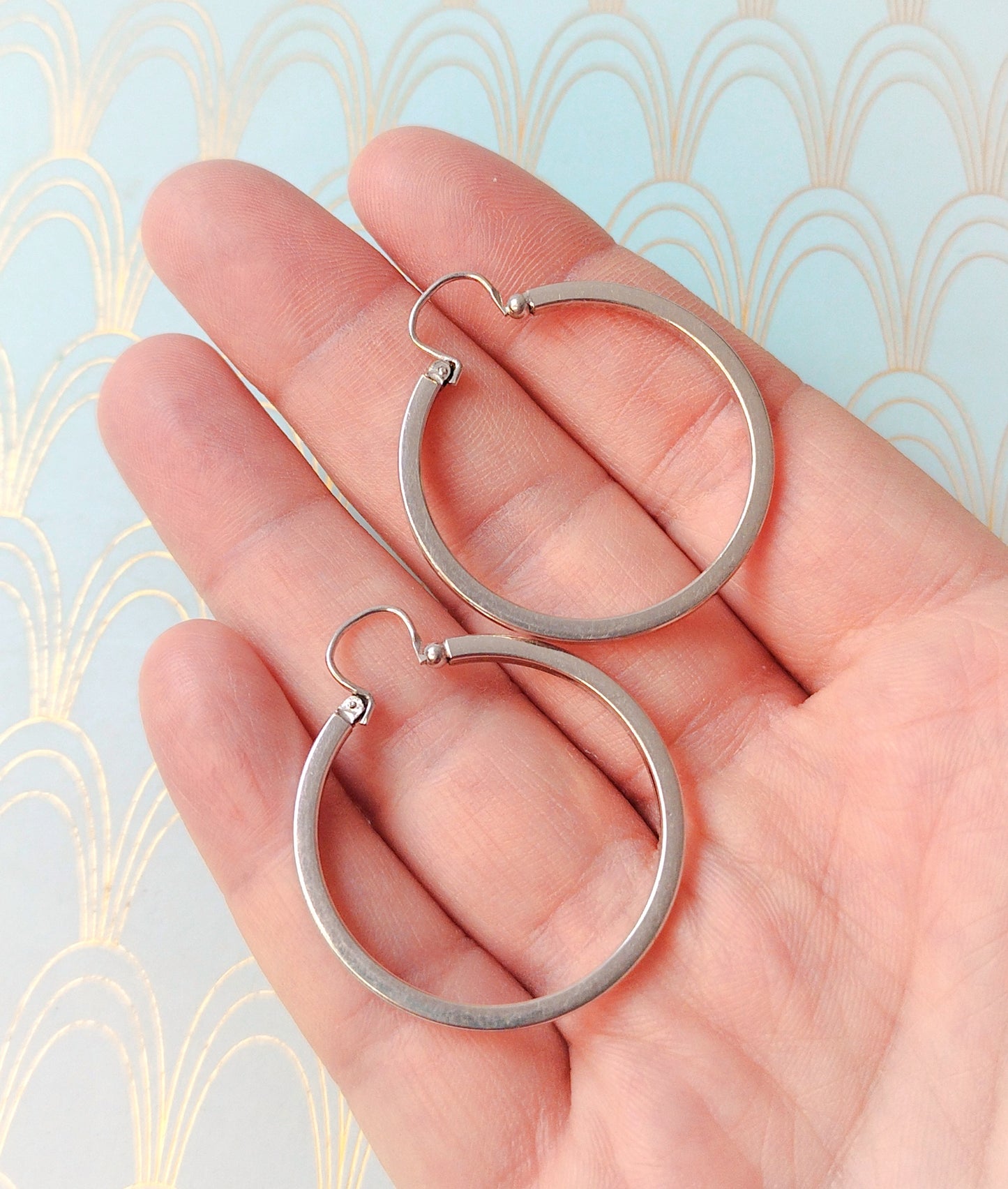 Vintage French Dangle Drop Hoop Earrings, Vintage Gypsy Earrings, Dormeuse Earrings, Gold Hoop Earrings, Vintage Jewelry Box, Gift for Her