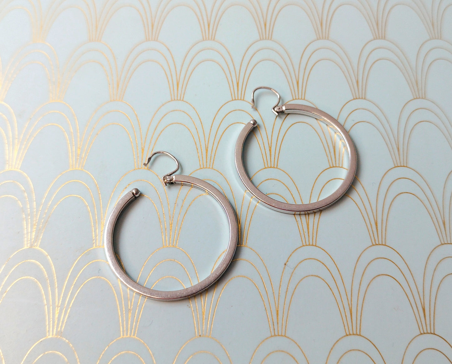 Vintage French Dangle Drop Hoop Earrings, Vintage Gypsy Earrings, Dormeuse Earrings, Gold Hoop Earrings, Vintage Jewelry Box, Gift for Her