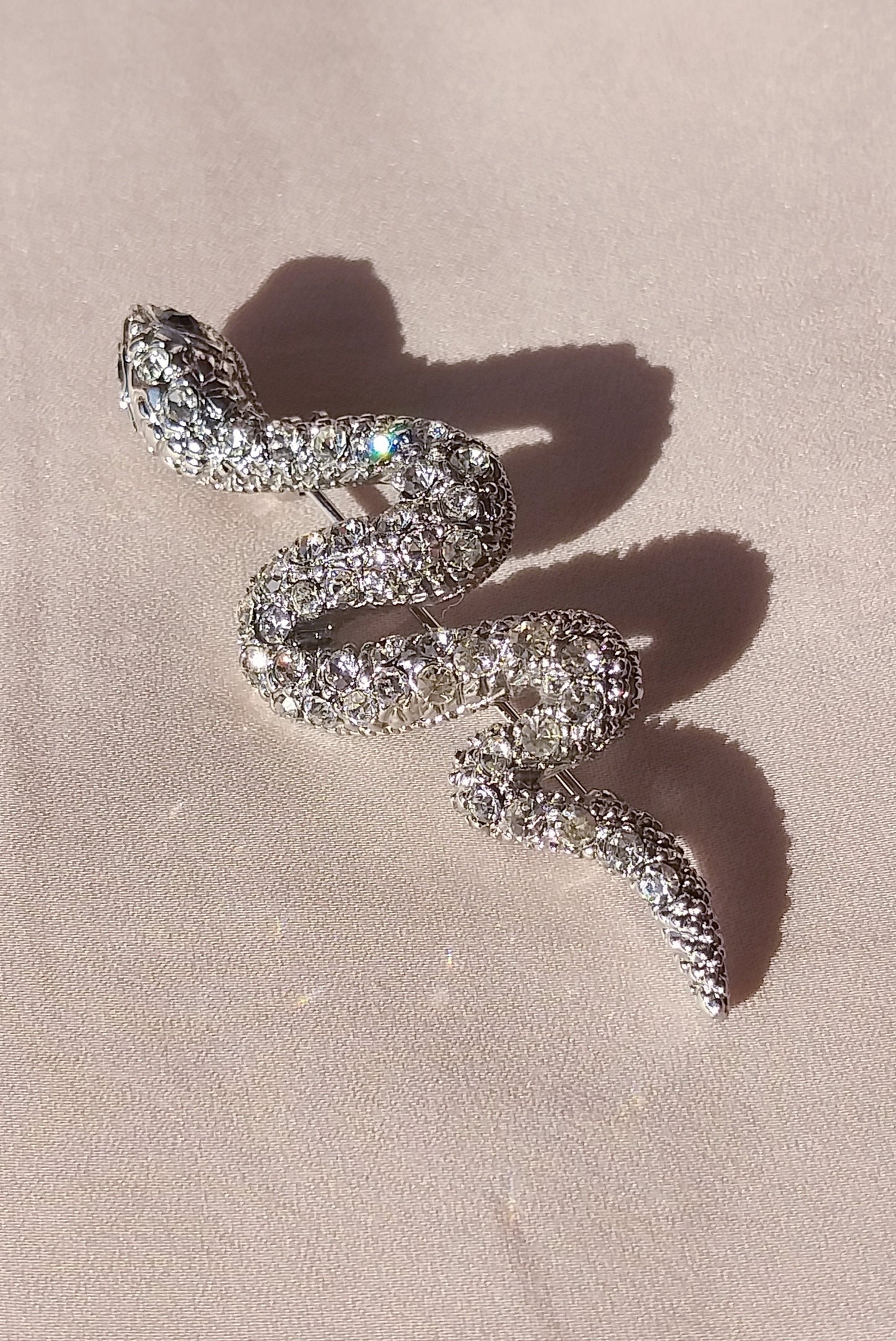 Luxury Vintage French Snake Pendant, Silver Statement Jewelry, Art Deco Necklace, Diamond Jewellery, Avant Garde Brooch, Gift for Her...
