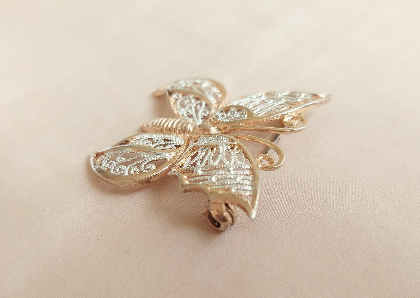 Vintage French Gold Butterfly Brooch, Antique Filigree Jewelry, Luxury Vermeil Pin, Art Nouveau Jewelry, Engagement Ring, Gift for Her...