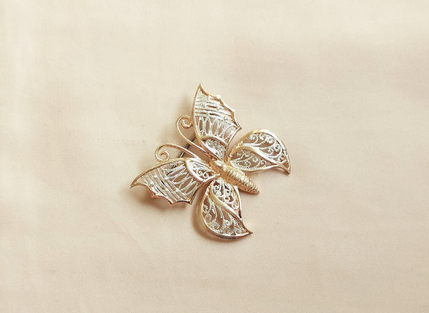 Vintage French Gold Butterfly Brooch, Antique Filigree Jewelry, Luxury Vermeil Pin, Art Nouveau Jewelry, Engagement Ring, Gift for Her...