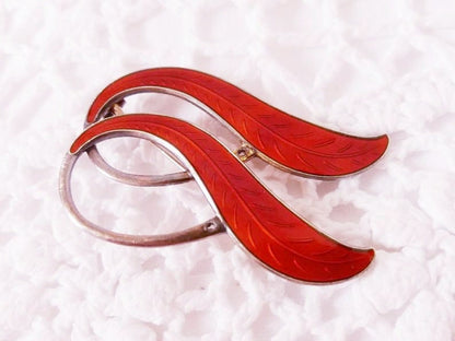 Luxury Vintage Red Enamel Sterling Silver Brooch, Norwegian Designer Silver Brooch, Silver Bow Jewellery, French Art Deco Jewelry...