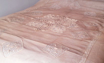 Rare Antique French Wedding Bedspread, Normandy Marriage Blanket, French Needlepoint, Wedding Gift, 1800's French Tulle, Antique Textiles...