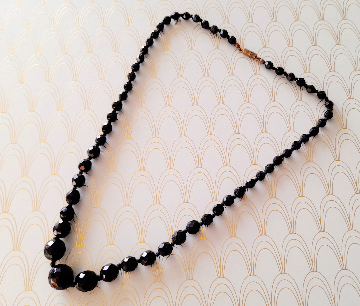 Vintage French Art Deco Beaded Necklace, Retro Celluloid Jewelry, Whitby Jet Beaded Necklace, Bakelite Jewellery, Sparkly Black Deco Jewelry