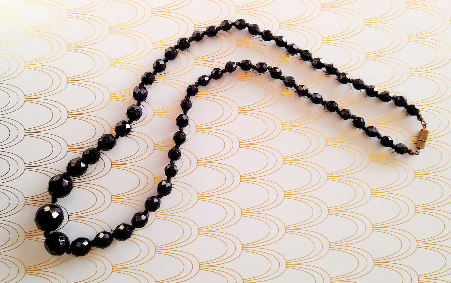 Vintage French Art Deco Beaded Necklace, Retro Celluloid Jewelry, Whitby Jet Beaded Necklace, Bakelite Jewellery, Sparkly Black Deco Jewelry