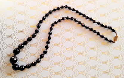 Vintage French Art Deco Beaded Necklace, Retro Celluloid Jewelry, Whitby Jet Beaded Necklace, Bakelite Jewellery, Sparkly Black Deco Jewelry