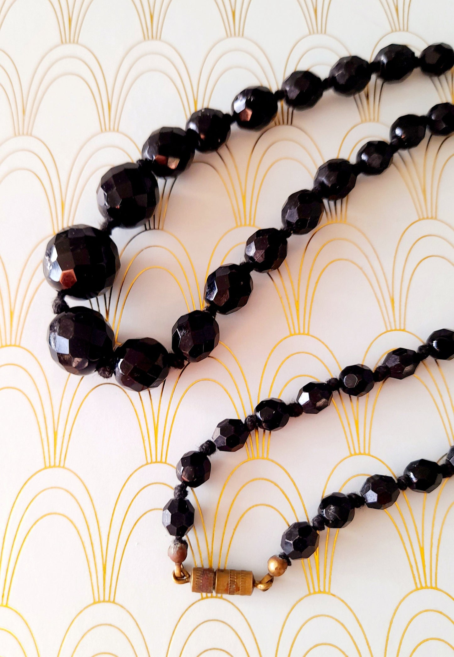 Vintage French Art Deco Beaded Necklace, Retro Celluloid Jewelry, Whitby Jet Beaded Necklace, Bakelite Jewellery, Sparkly Black Deco Jewelry